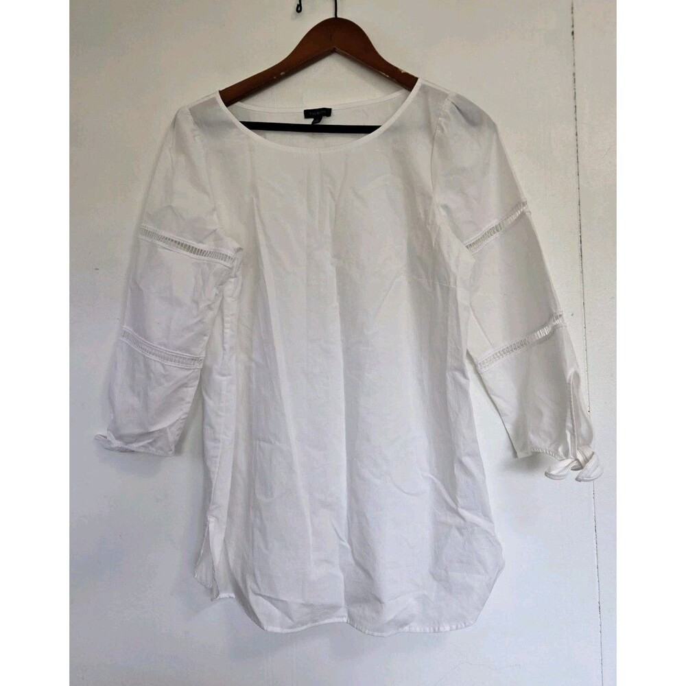 Talbots Blouse Womens M White Beach Fisherman Pullover Coastal Nautical Travel